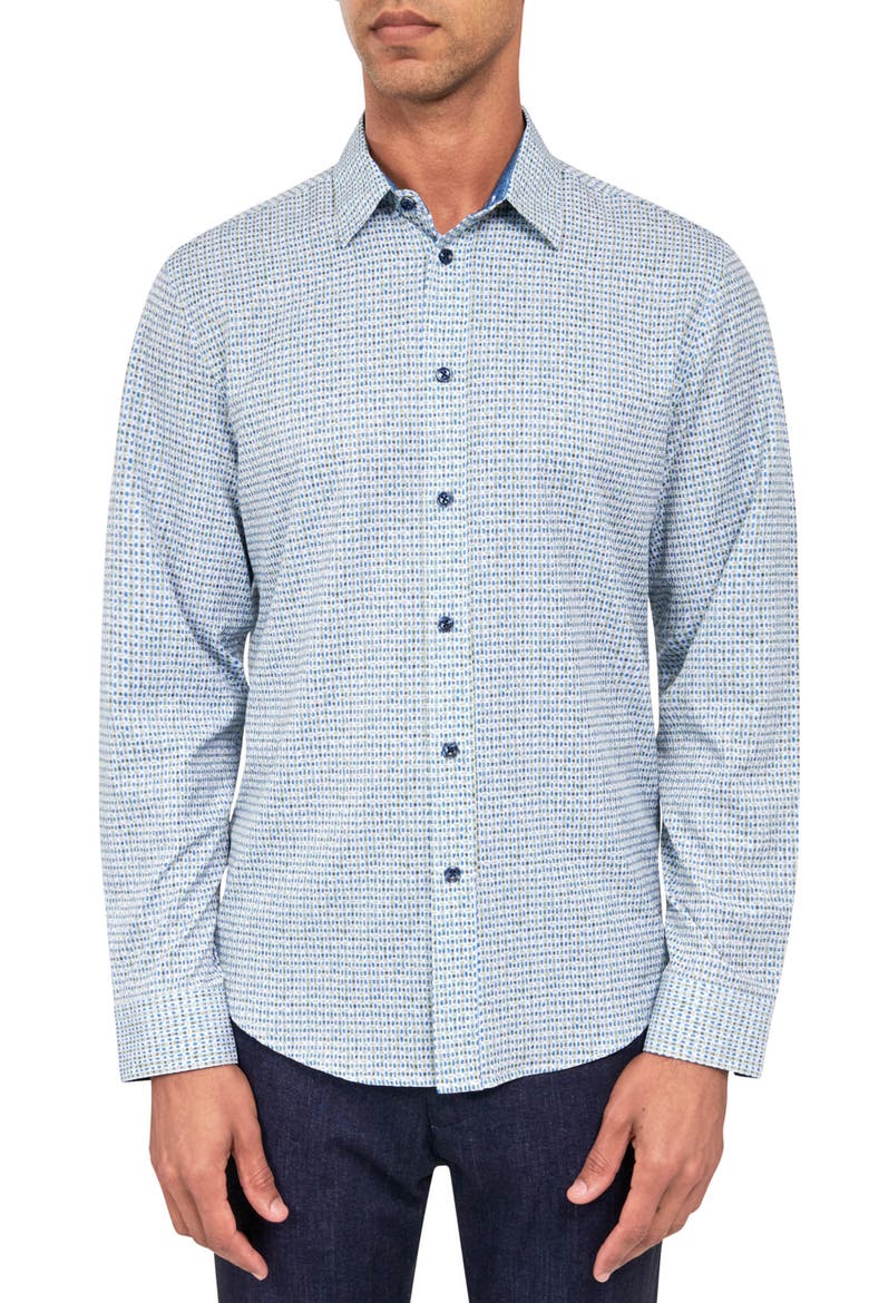 Watercolor Geometric Long Sleeve Shirt, Main, color, BLUE/ GREEN