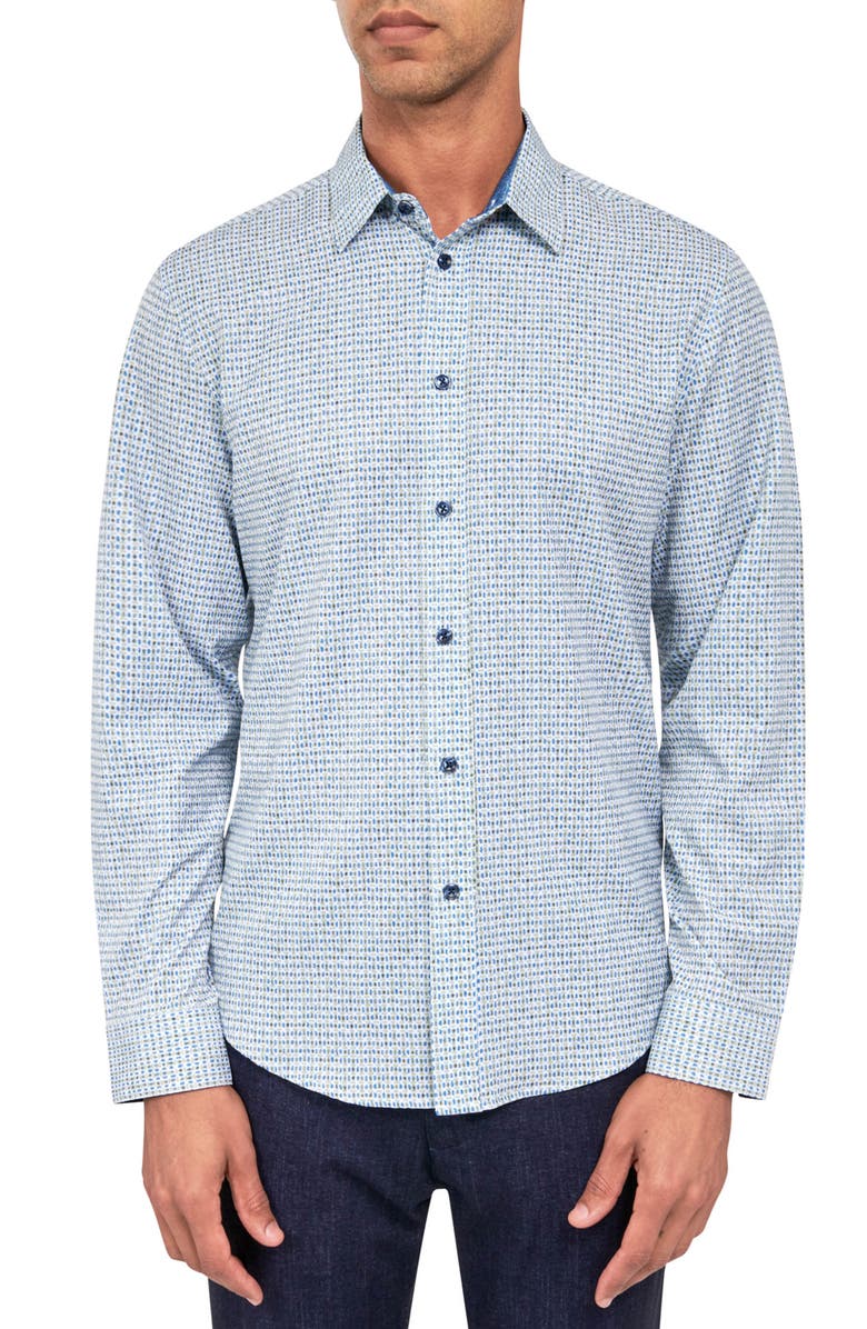 Brooklyn Brigade Watercolor Geometric Long Sleeve Shirt, Main, color, Blue/ Green