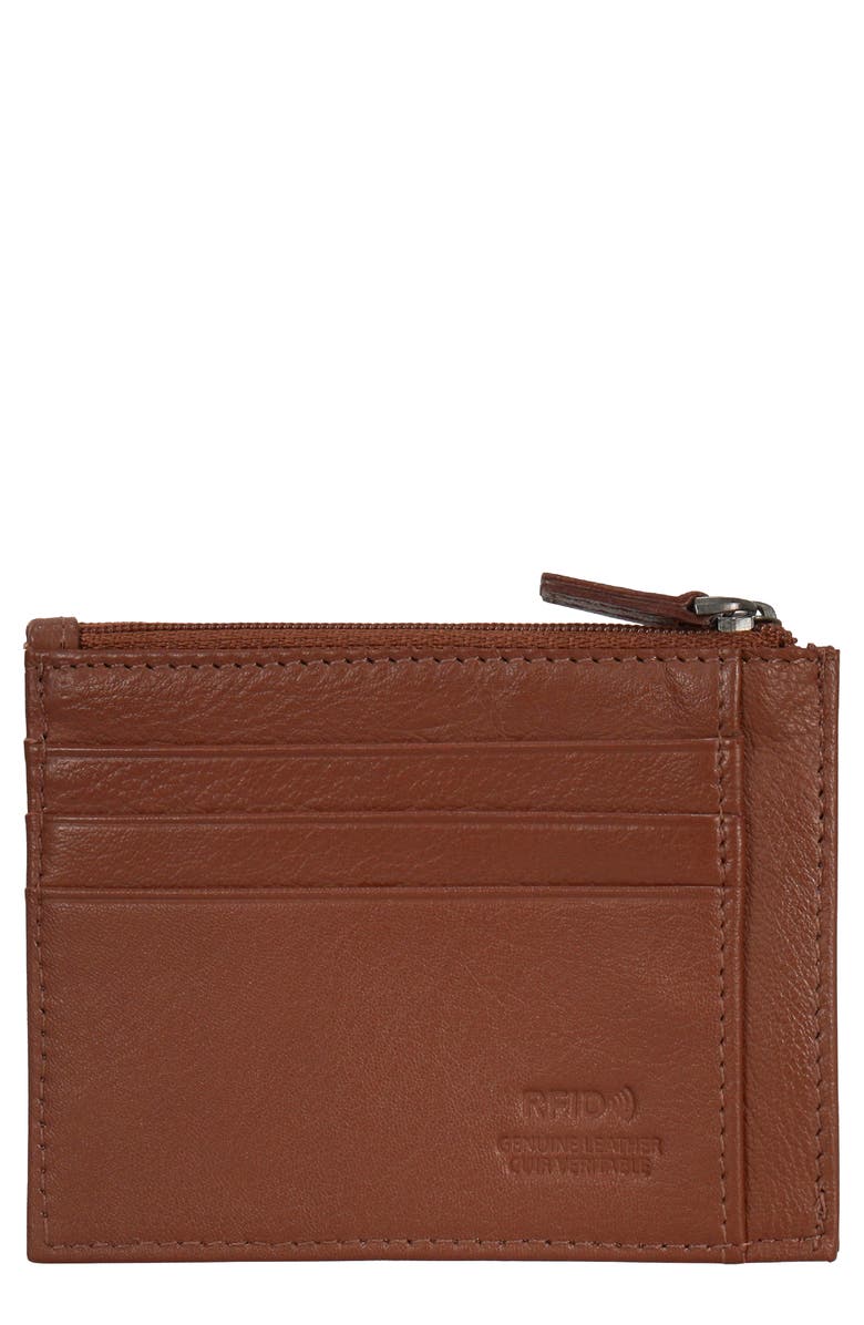 CHAMPS Zip Leather Card Case, Main, color, Brown