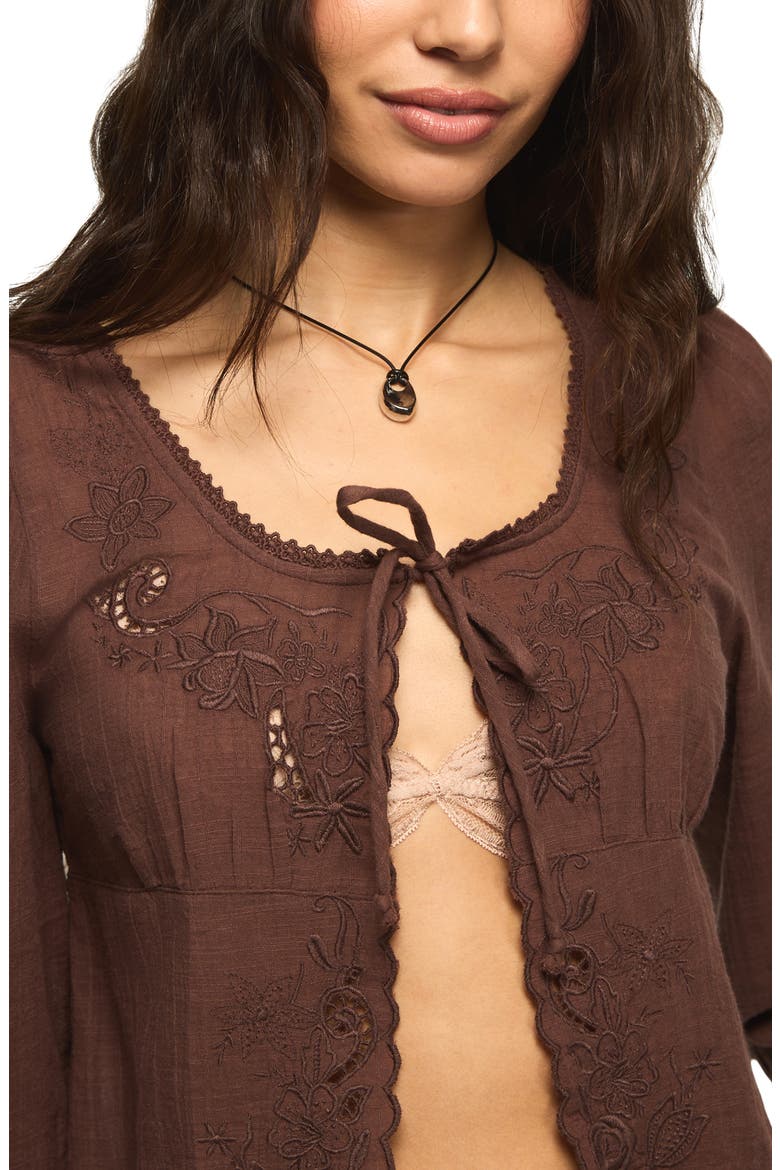 Festival Cutwork Tie Neck Top, Alternate, color, FRENCH ROAST