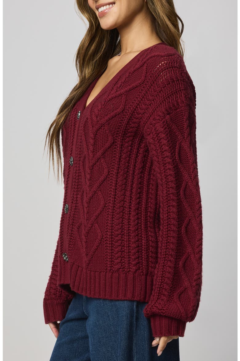 Harlow Hearts Rhinestone Cable Stitch Cardigan, Alternate, color, CHERRY ON TOP RED