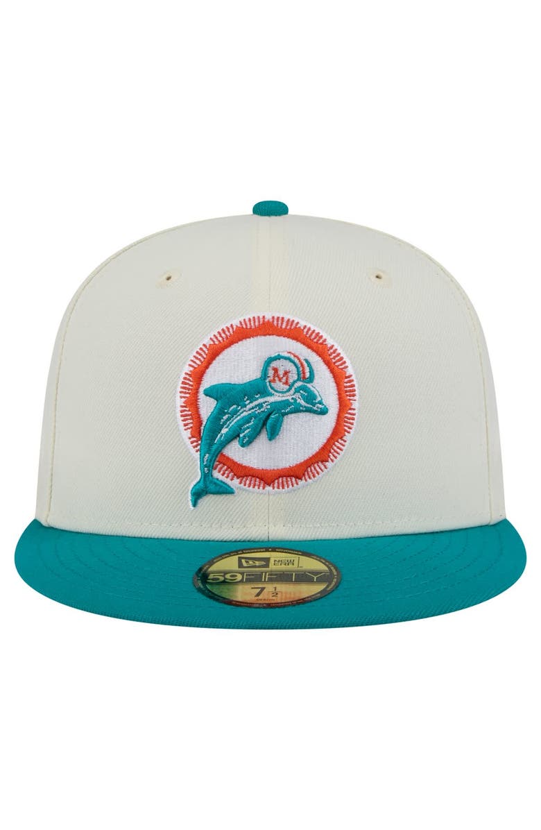 New Era Men's New Era  White/Aqua Miami Dolphins Throwback Main 59FIFTY Fitted Hat, Alternate, color, 