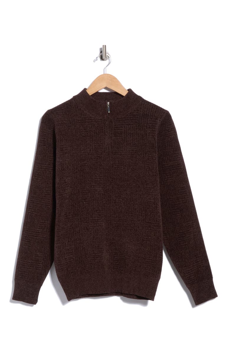 Mock Neck Quarter Zip Sweater, Alternate, color, FRENCH ROAST