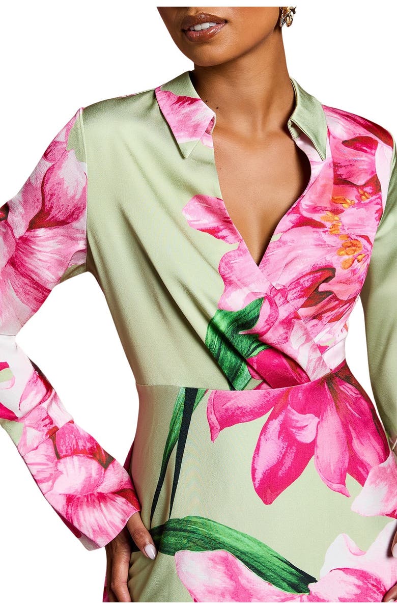 Coast Petite Placement Print Wrap Front Gown, Alternate, color, Sage