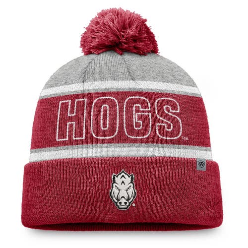 Top Of The World Cardinal Arkansas Razorbacks Two-tone Cuffed Knit Hat With Pom In Red