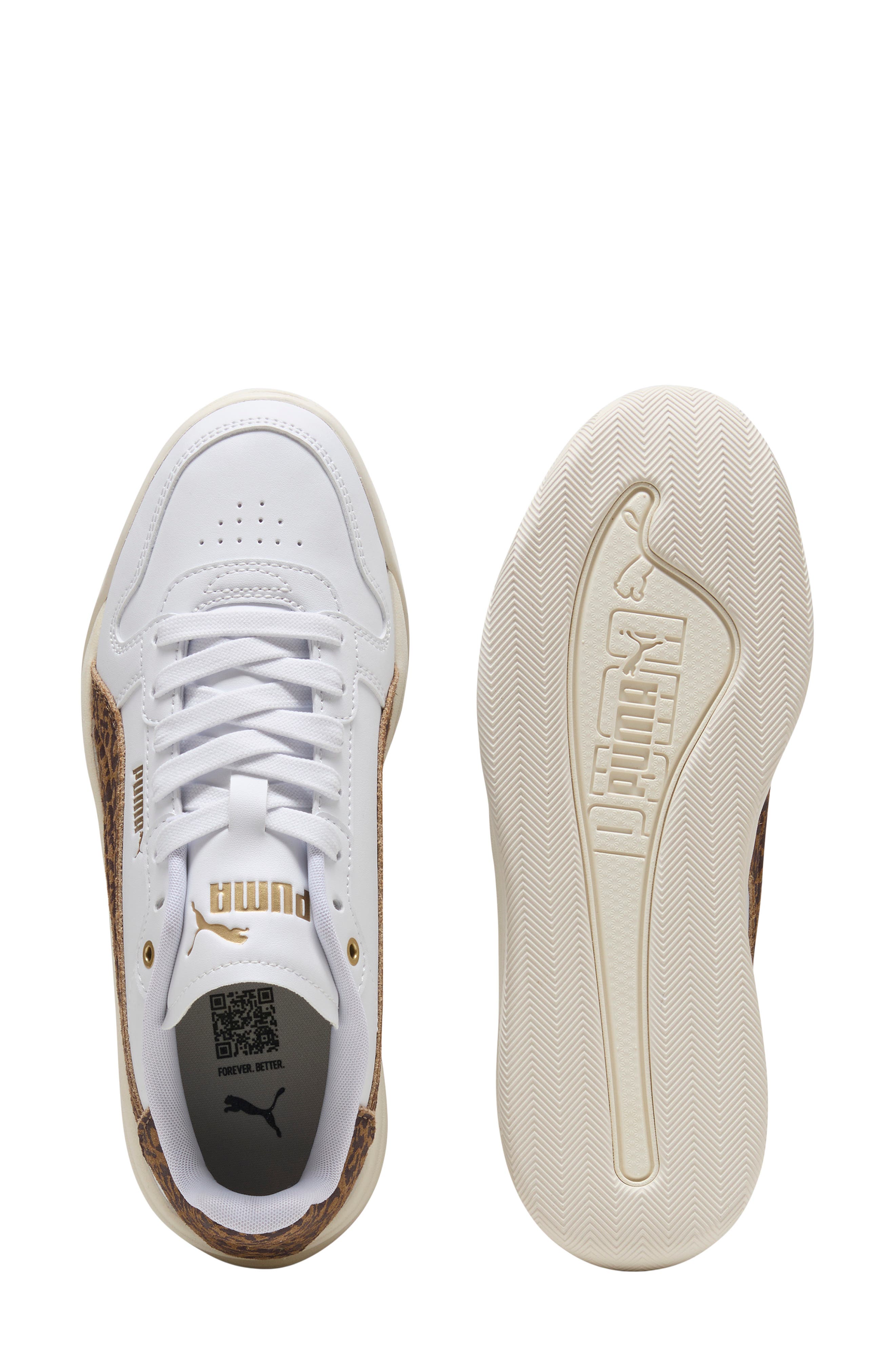 Court Bae Feline Sneaker, Alternate, color, PUMA WHITE/ SOFT TAUPE/ GOLD