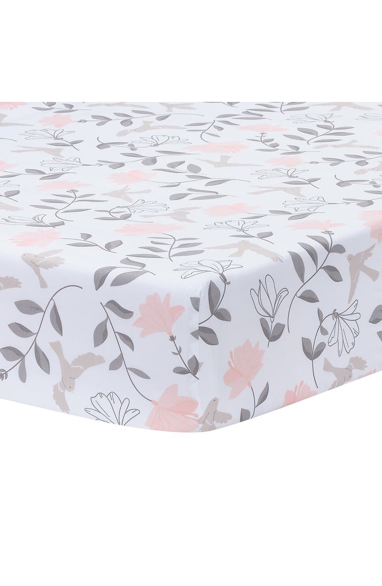 Lambs & Ivy Petals Sateen Cotton Floral 3-Piece Baby Crib Bedding Set, Alternate, color, Gray