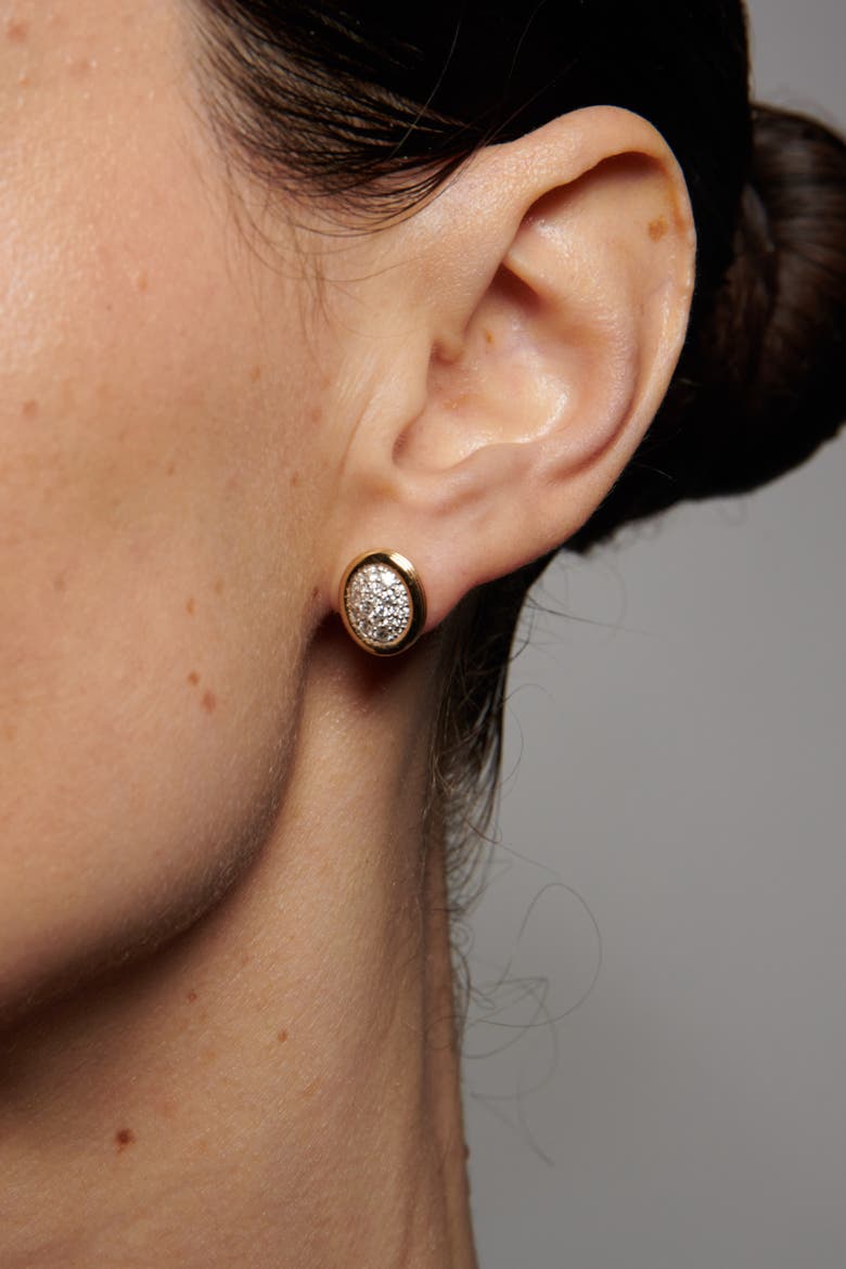 White Diamond Pavé Scuba Stud Earrings, Alternate, color, Yellow Gold