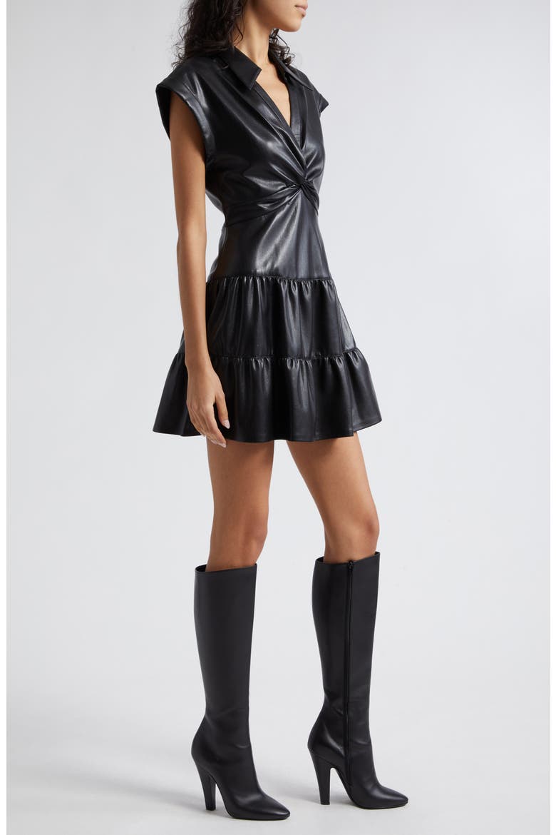 Mila Twist Front Faux Leather Dress, Alternate, color, BLACK