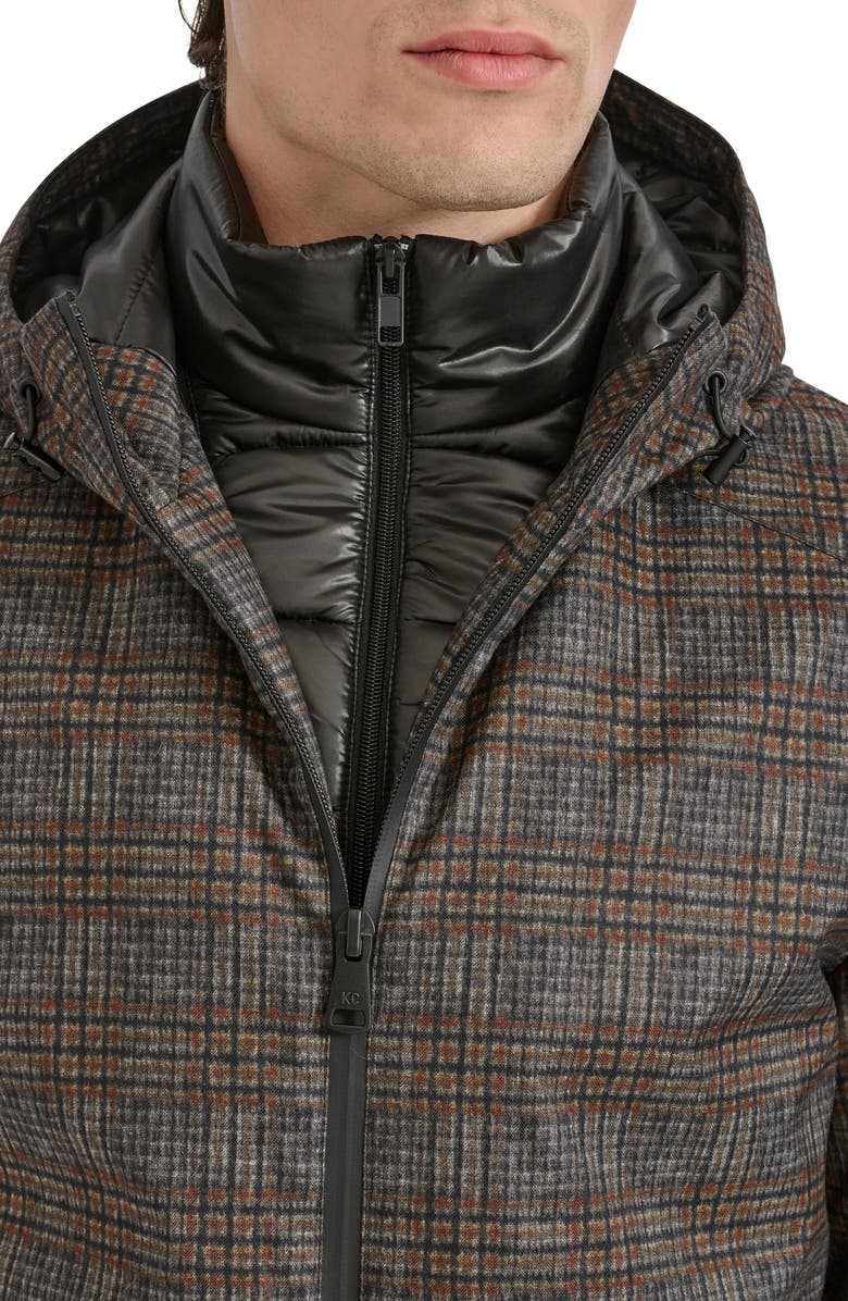 Kenneth Cole New York 925 Water Resistant Coat with Quilted Bib, Alternate, color, Grey Plaid