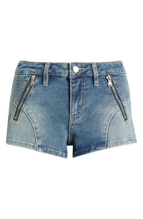 Shop Ptcl Ana Moto Zip Pocket Denim Shorts In Indigo