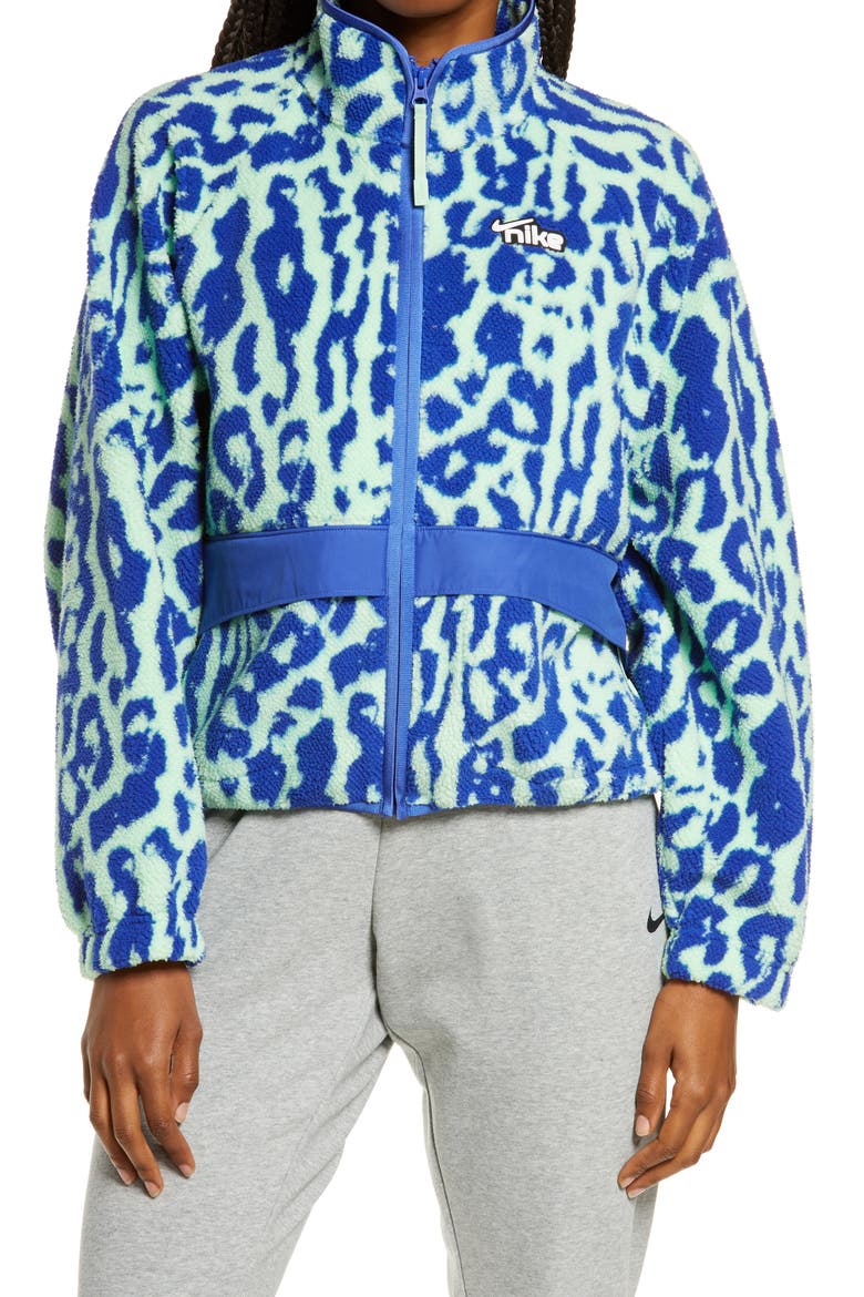 Sportswear Animal Print Fleece Jacket, Alternate, color, ASTRONOMY BLUE/ WHITE