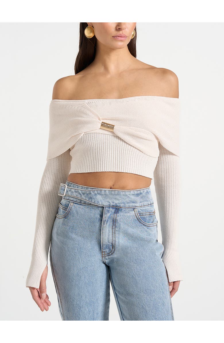 Manière De Voir Shana Asymmetric Bardot Top With Hardware Detail, Main, color, Cream