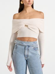 Manière De Voir Shana Asymmetric Bardot Top With Hardware Detail