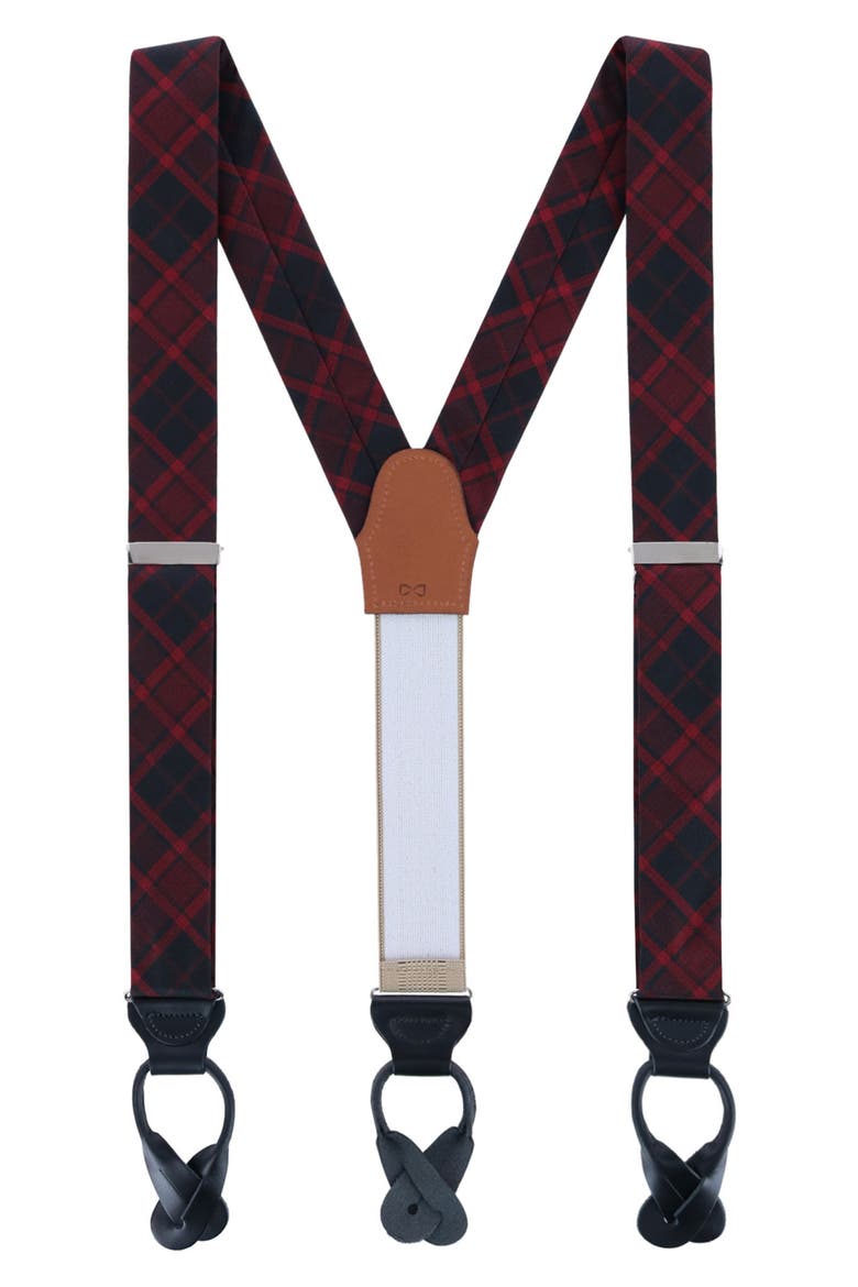 Kincade Red & Blackwatch Plaid Silk Suspenders, Main, color, RED PLAID