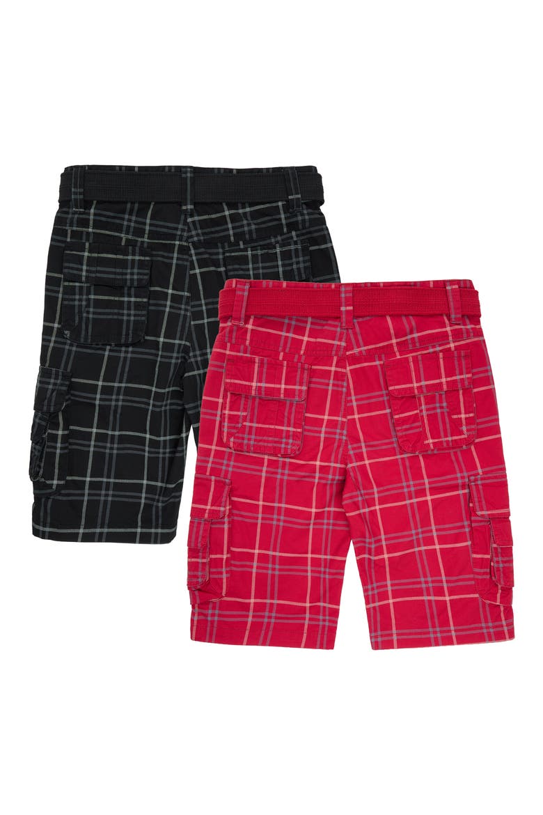 Kids' 2-Pack Belted Twill Cargo Shorts, Alternate, color, BLACK PLAID/ RED PLAID