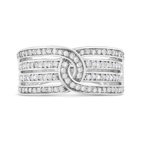 Silver 1/2 Cttw Diamond Multi-Row Bypass Band Ring
