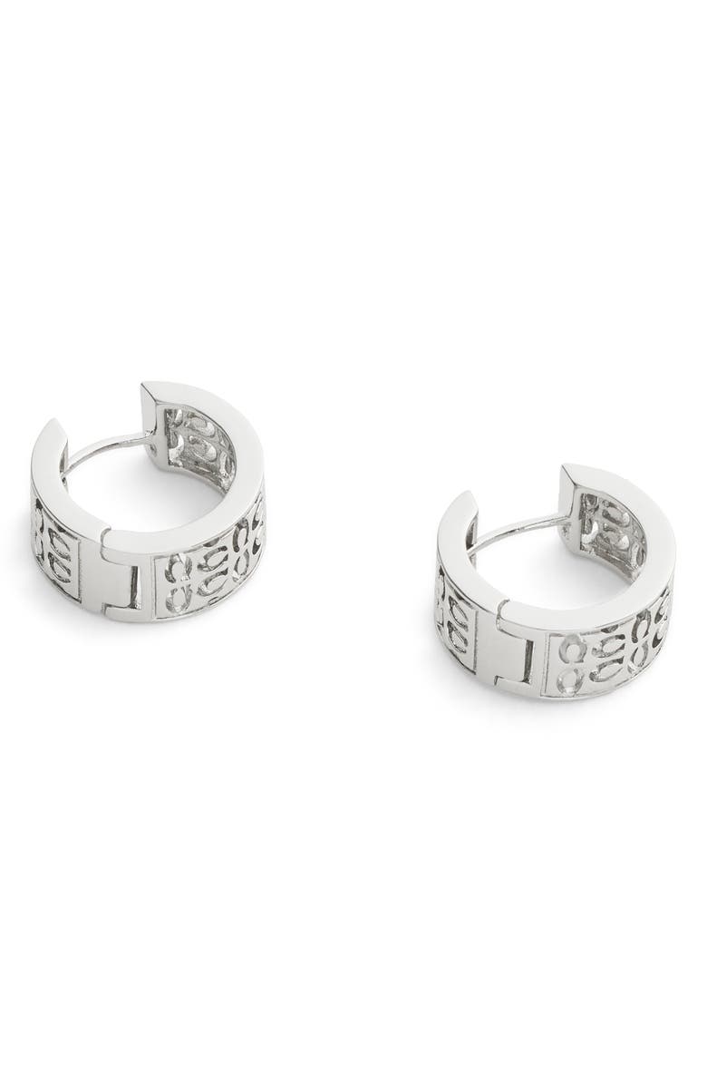 COACH Quilted Cutout Huggie Hoop Earrings, Alternate, color, Rhodium