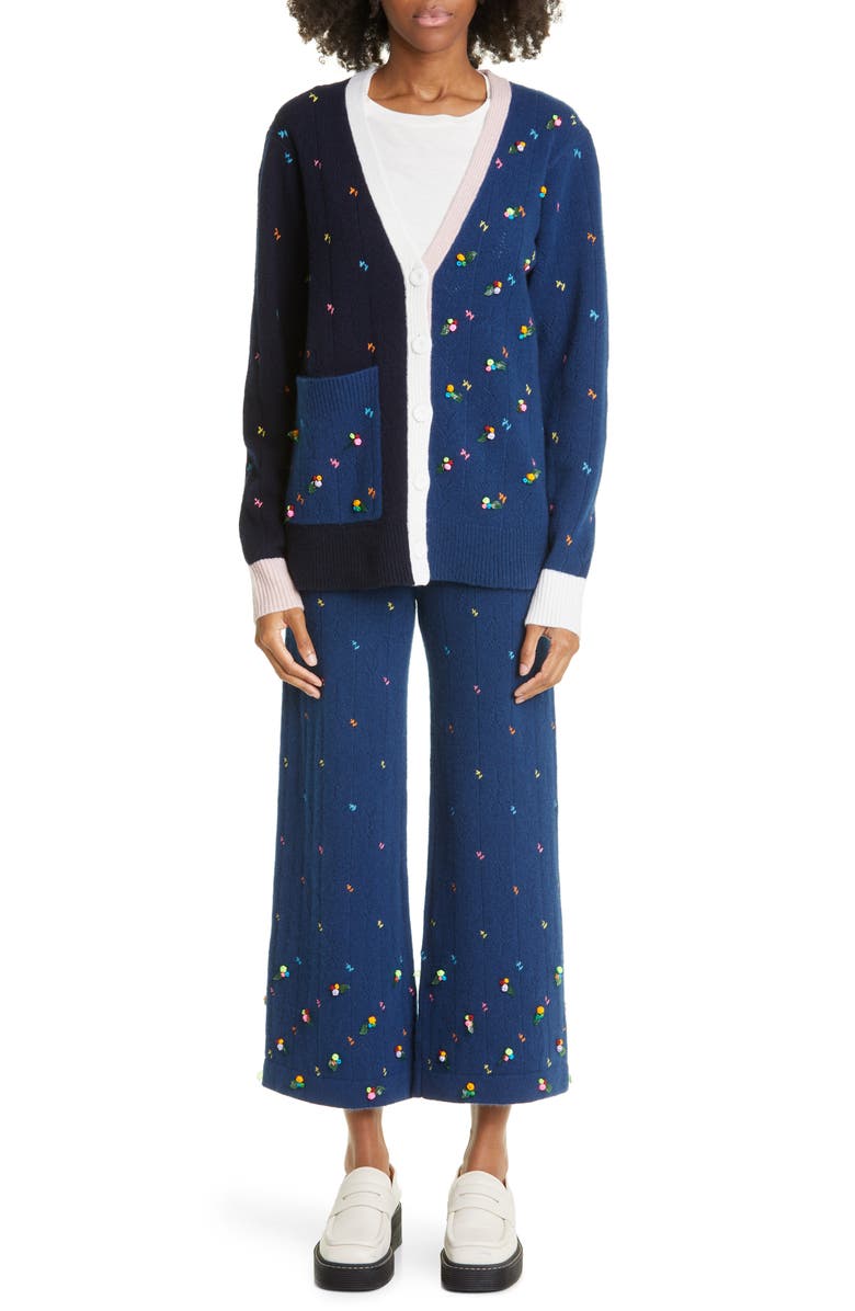 YanYan Rosie Colorblock Lambswool Pointelle Cardigan, Alternate, color, 