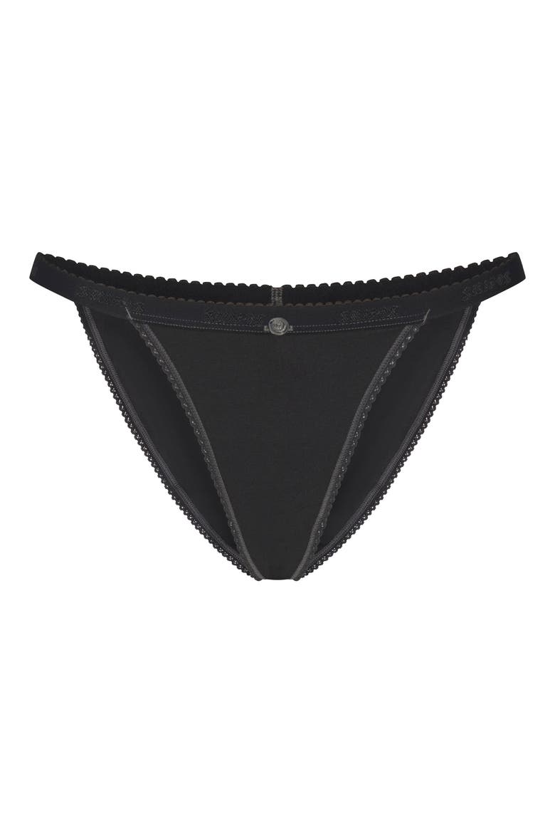 Lightweight Cotton Logo Picot String Bikini, Alternate, color, SOOT TONAL