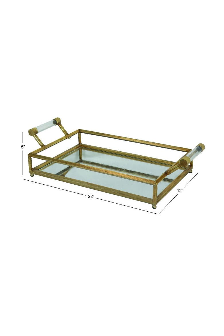 Goldtone Metal Mirrored Tray with Acrylic Handles, Alternate, color, GOLD