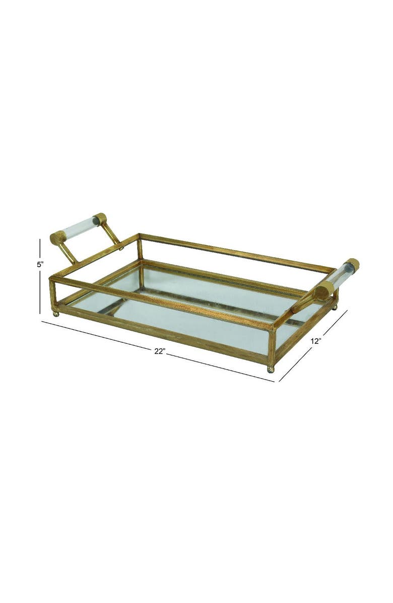 COSMO BY COSMOPOLITAN Goldtone Metal Mirrored Tray with Acrylic Handles, Alternate, color, Gold