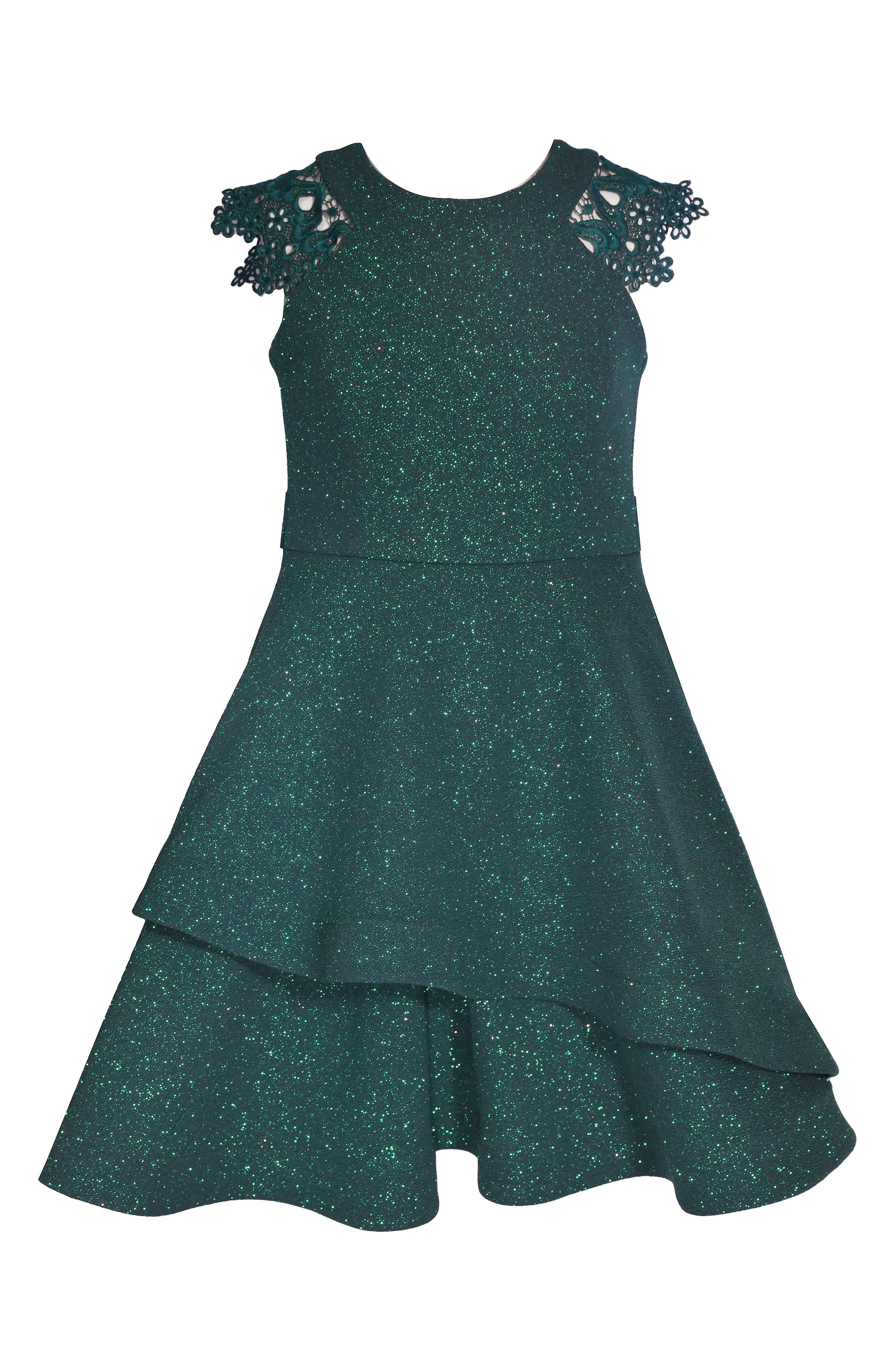 Iris & Ivy Kids' Metallic Lace Trim Party Dress in Green 