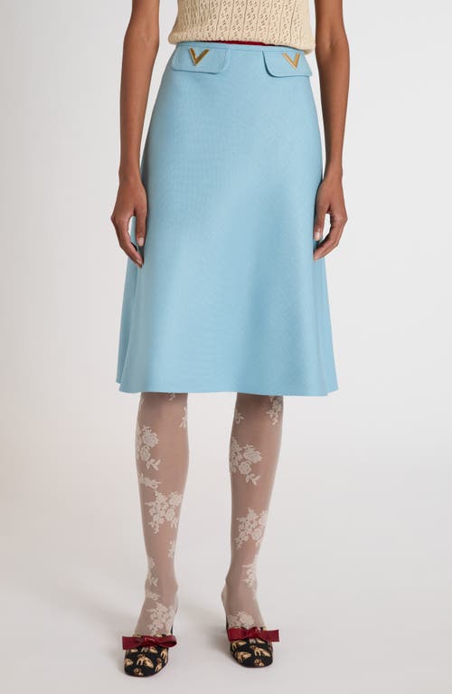 Valentino Garavani V-detail Crepe A-line Canvas Skirt In Blue