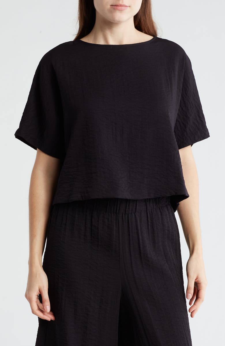 Adrianna Papell Crinkle Boxy Crop T-Shirt, Main, color, 