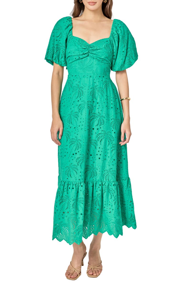 English Factory Eyelet Embroidery Maxi Dress, Main, color, Green
