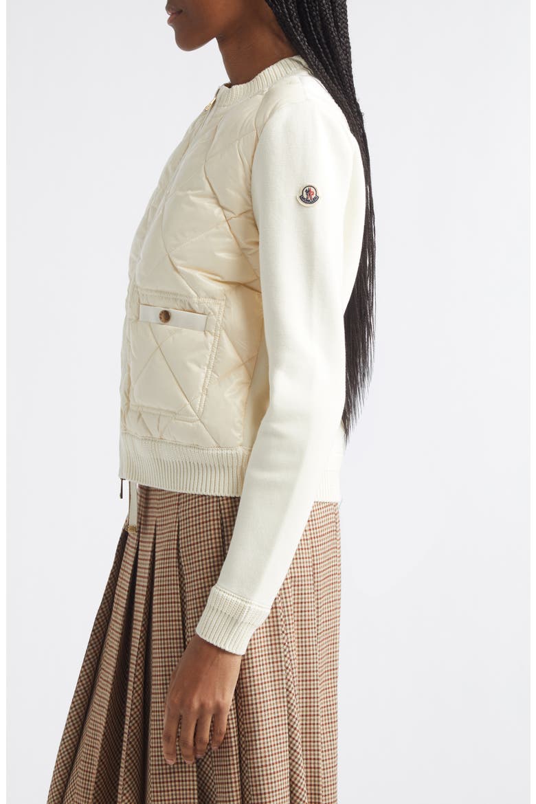 Cotton & Nylon Quilt Front Cardigan, Alternate, color, WHITE