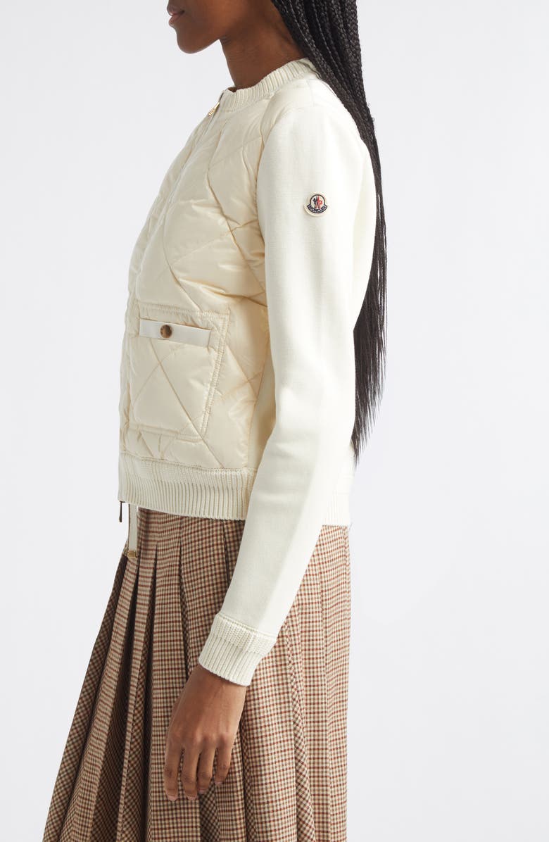 Moncler Cotton & Nylon Quilt Front Cardigan, Alternate, color, White