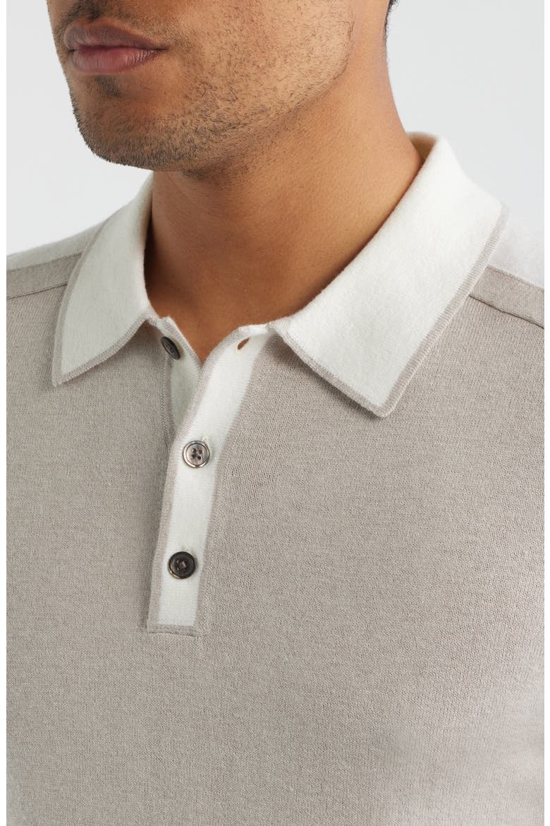 Brunswick Intarsia Stripe Wool & Cotton Polo Sweater, Alternate, color, OATMEAL/ WHITE