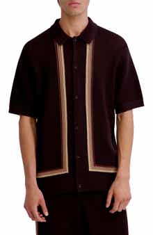 Knit Stripe Short Sleeve Button-Up Shirt