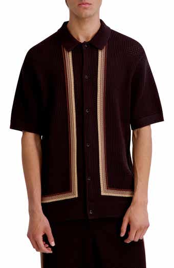 Knit Stripe Short Sleeve Button-Up Shirt