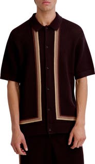 KARL LAGERFELD PARIS Knit Stripe Short Sleeve Button-Up Shirt