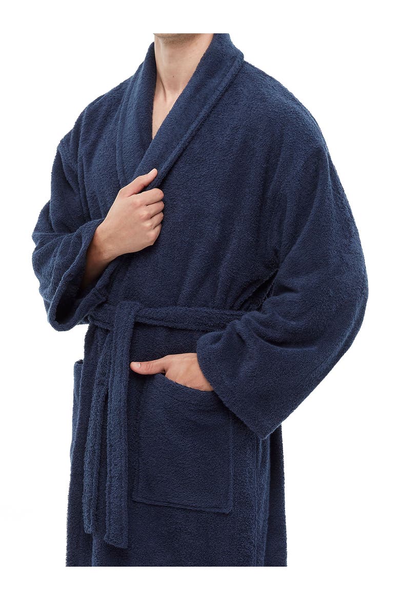 Shawl Collar Turkish Terry Cotton Bathrobe for Men, Alternate, color, Navy