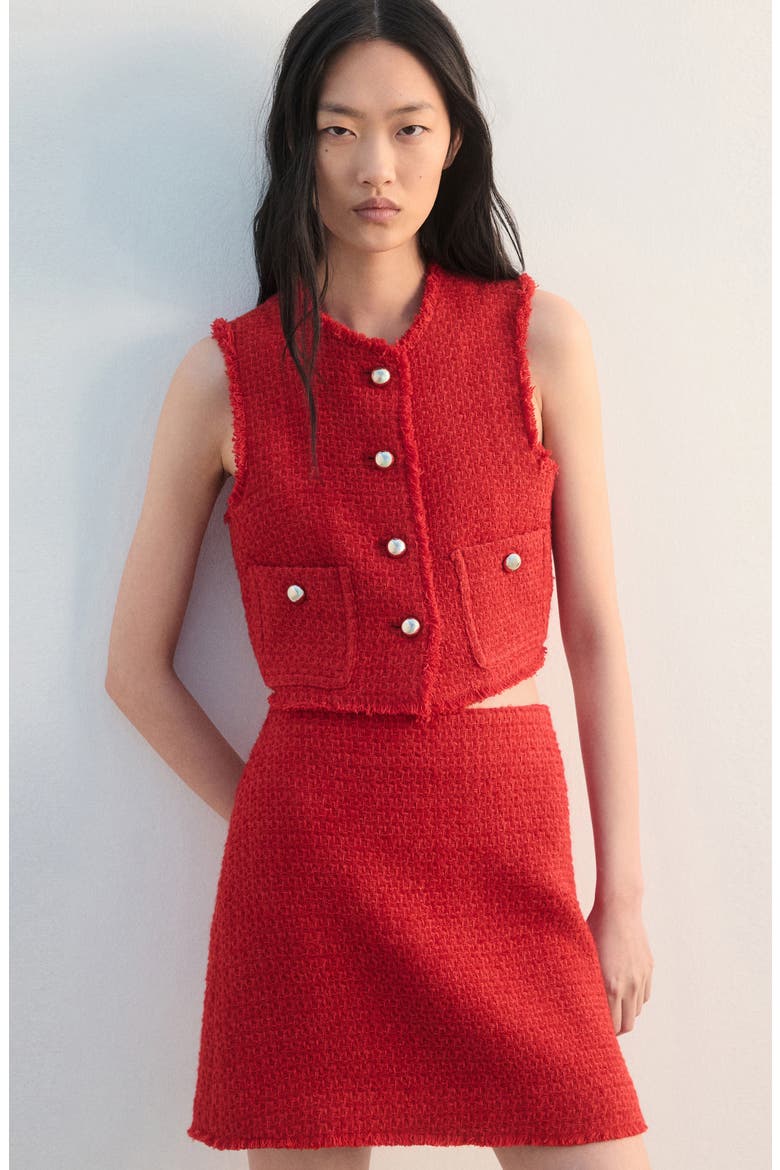 Tweed Miniskirt, Alternate, color, RED