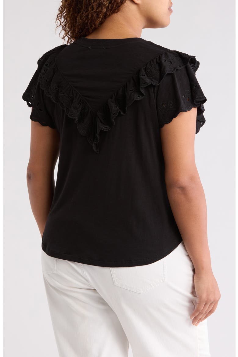 Eyelet Ruffle T-Shirt, Alternate, color, BLACK