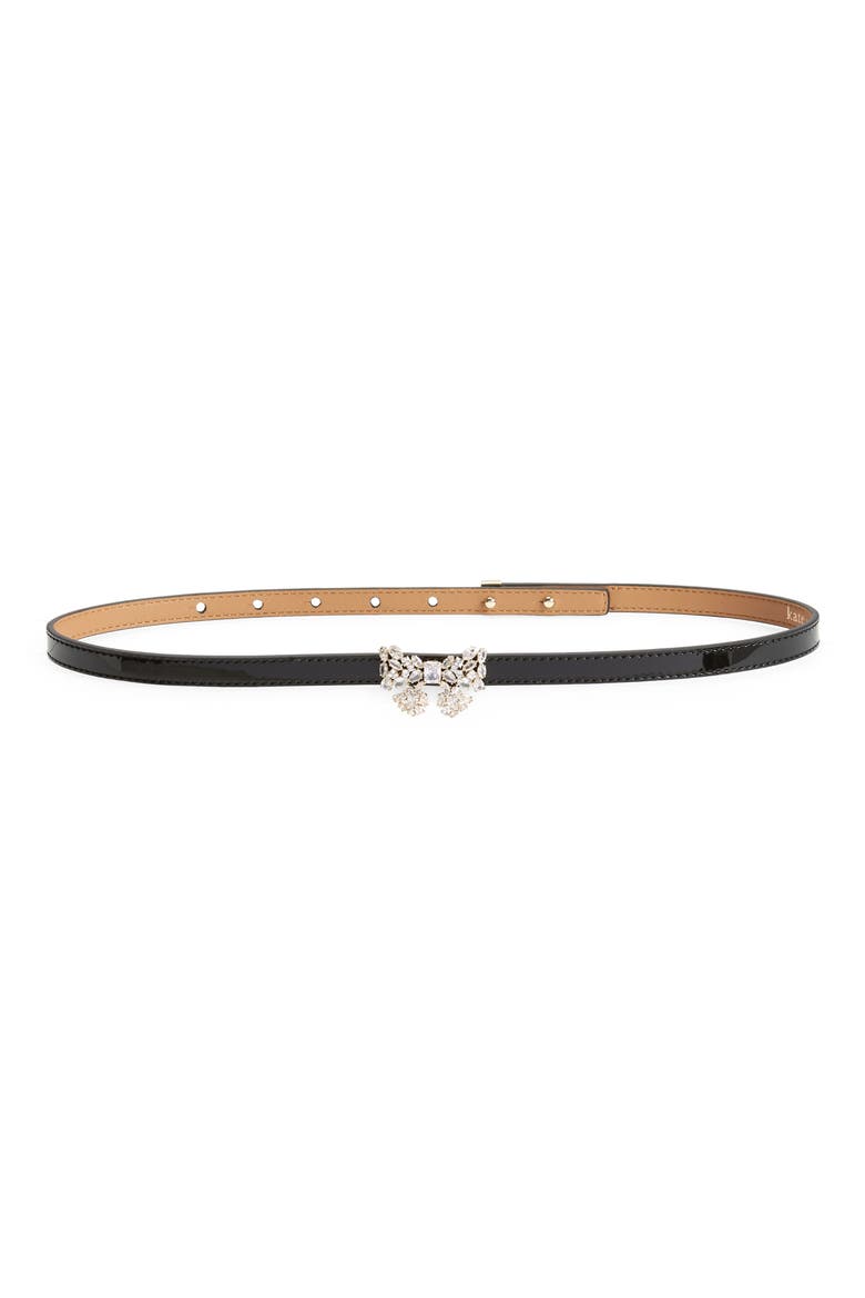 jeweled bow leather belt, Main, color, BLACK