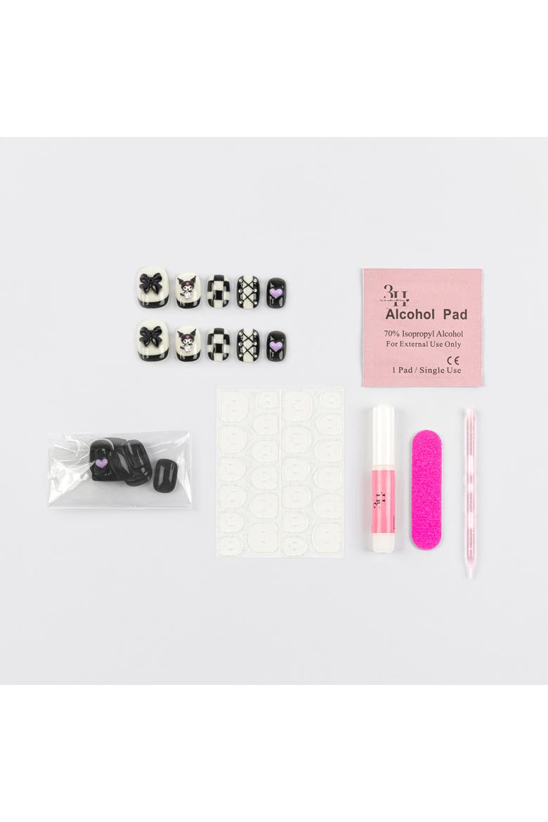 Kuromi 3D Luxury Handmade Press-On Nails - 24-Piece Kit, Alternate, color, White, Black