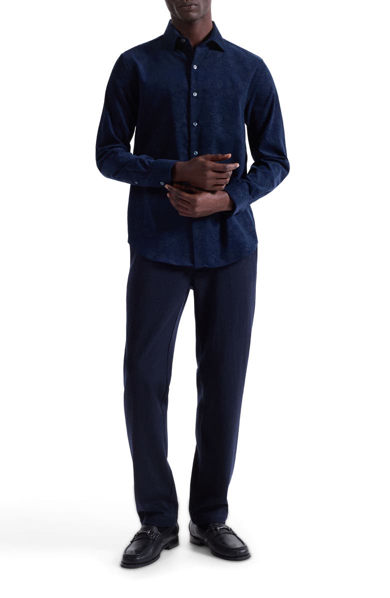Bugatchi Axel Trim Fit Paisley Cotton Corduroy Button-Up Shirt, Alternate, color, Navy