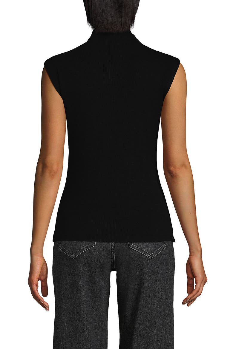 Cap Sleeve Drapey Rib Fitted Funnel Neck Tank, Alternate, color, Black