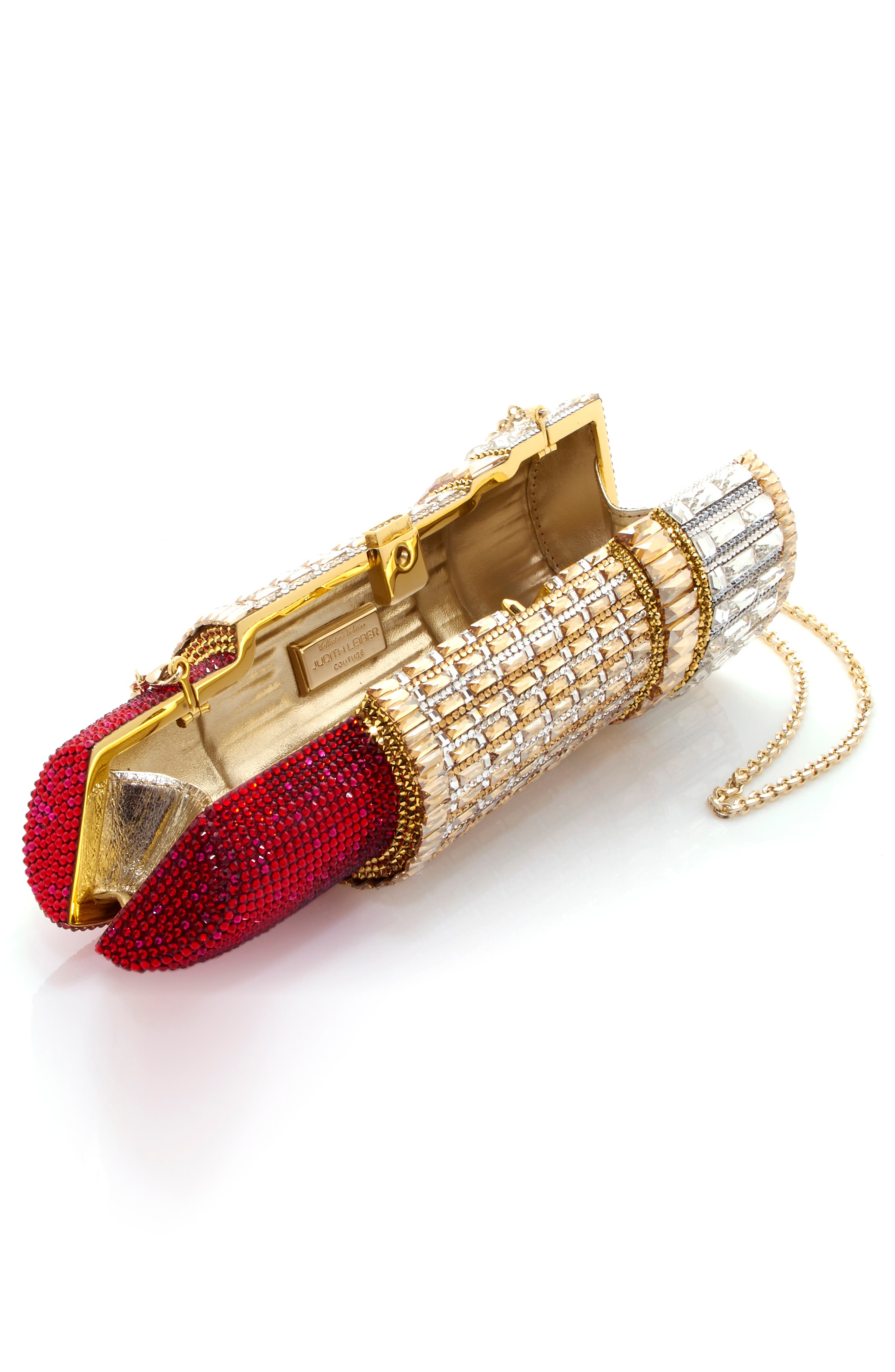 JUDITH LEIBER COUTURE Lipstick Seductress Crystal Bag, Alternate, color, Champagne Red Multi