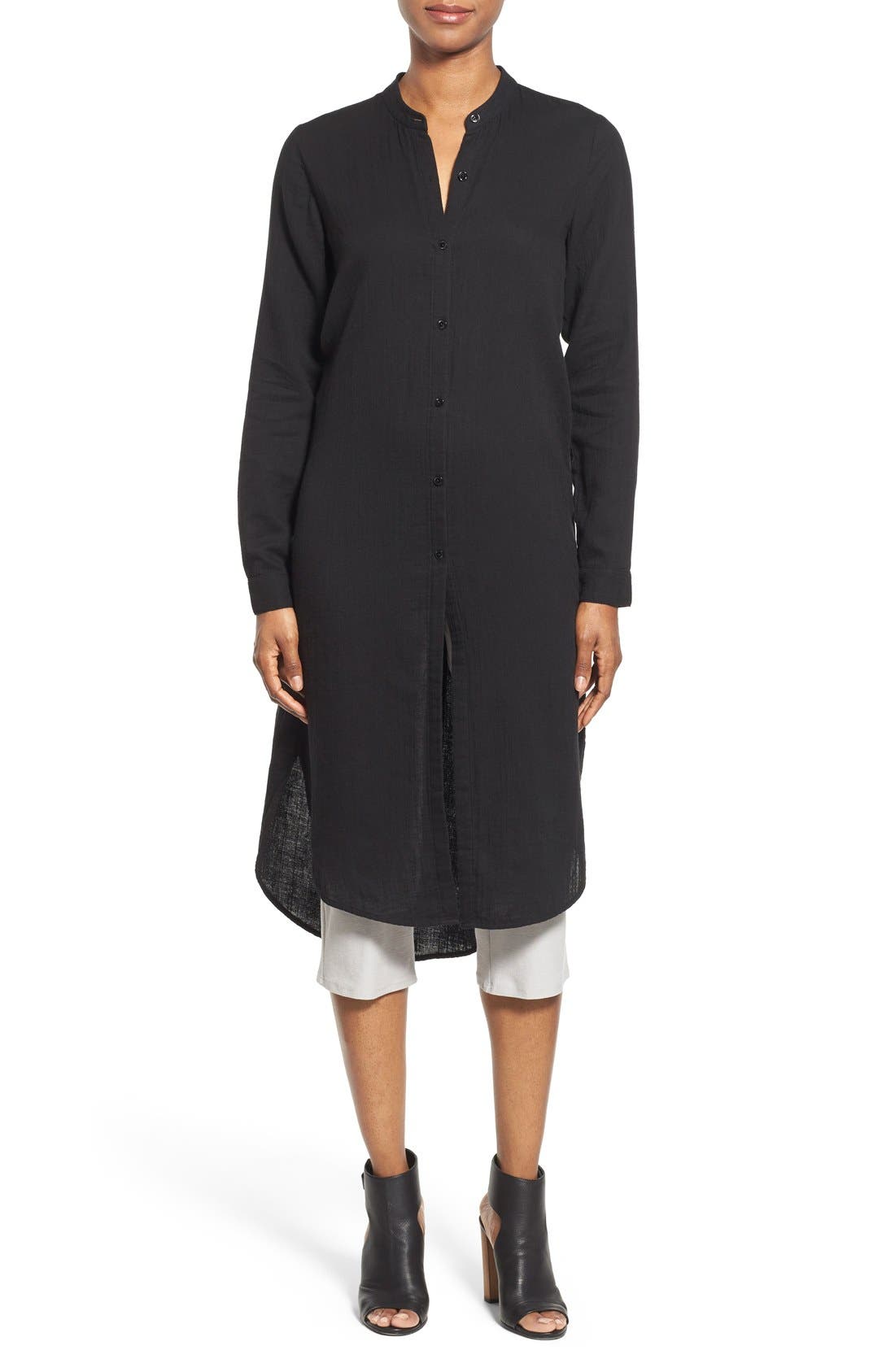 Eileen Fisher Mandarin Collar Layering Shirtdress