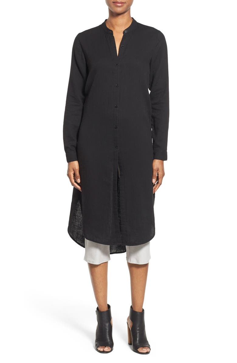 Eileen Fisher Mandarin Collar Layering Shirtdress, Main, color, Black