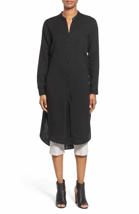 Eileen Fisher Mandarin Collar Layering Shirtdress