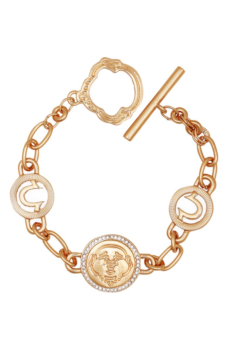 True Religion Crystal Logo Coin Chain Bracelet, Main, color, 