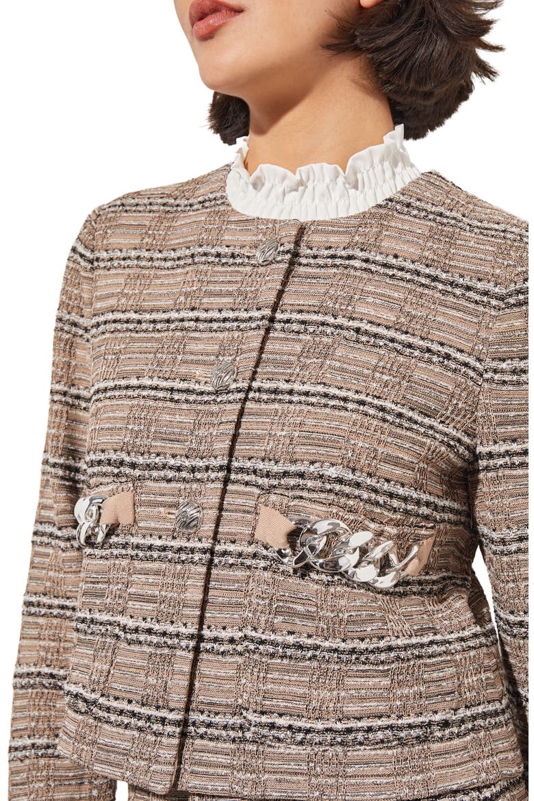 Heritage Crop Tweed Jacket, Alternate, color, JAVA/BLK/IVO