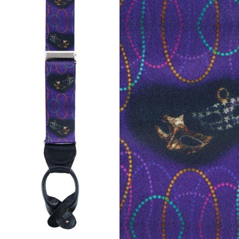 Mardi Gras Celebration Silk Button End Suspenders (Braces)